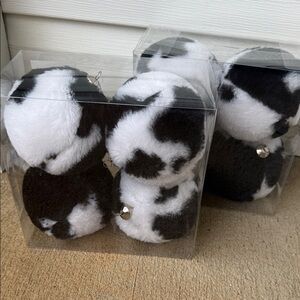 Fuzzy Cow Print Ornaments - Set of 8 - NWT